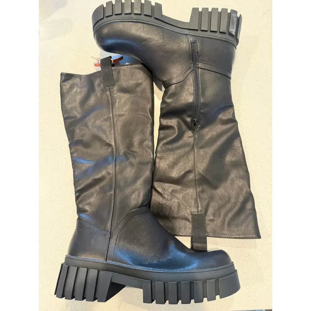 MIA Ry Lug‎ Sole Knee High Platform Boot in Black Size 11